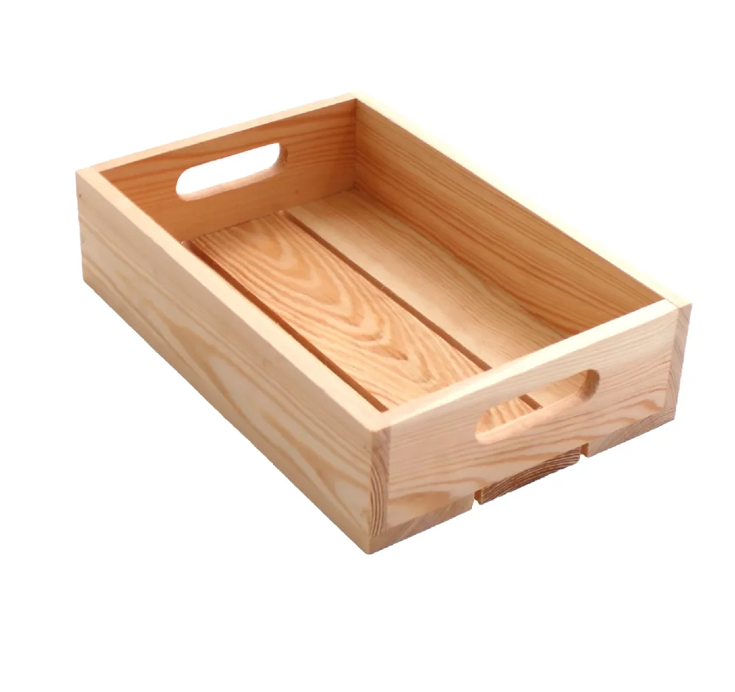 FSC Custom Pine Storage Box Natural Color Handmade Wood Crate Small Wooden Shallow Crate Unfinished Wooden Crate Box