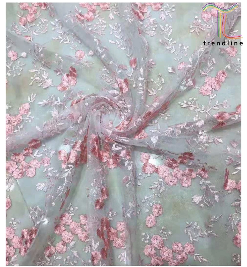 10 Color Options Flower Embroidered Polyester Lace Fabric With Scalloped Edge