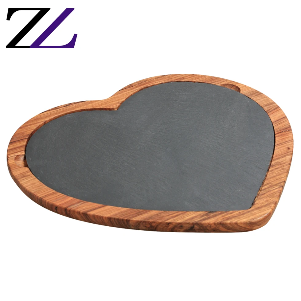 New Advantages of Buffet Catering Service Black Food Serving Dinner Pizza Wood Plate with Punch Handle Natural Slate Stone Plate