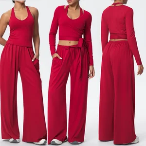 Sport Wear Gym Fitness Clothing Outfits Active Wear 3 Pieces Long Sleeve Workout Sets For Women