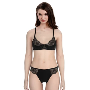 High Quality Women's Sexy Breathable Lingerie Set Comfortable See-Through Lace Panties Bra Embroidery Rhinestone Seamless