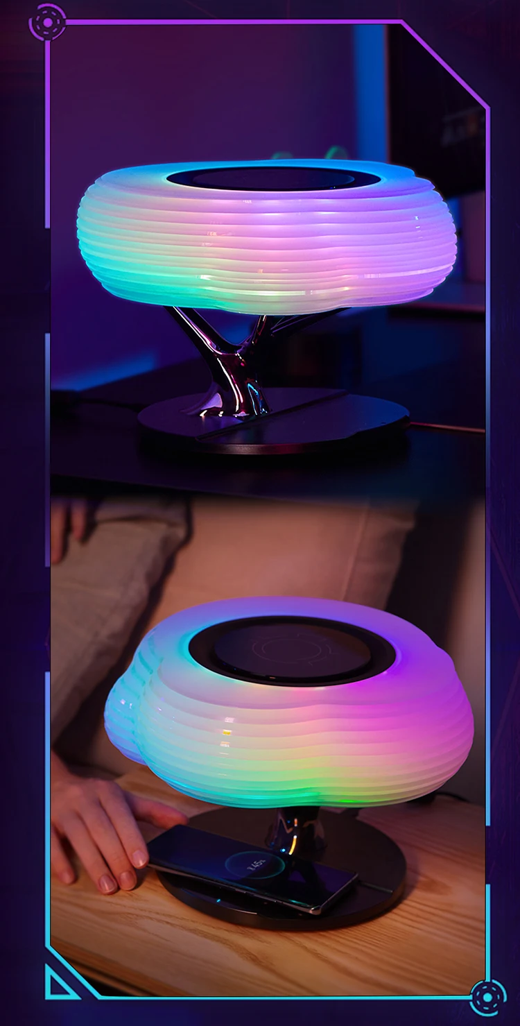 Drop shipping products 2023 RGB LED Color Change Desk Lamp Music System Portable Speaker Fast Wireless Charger with LED lamp