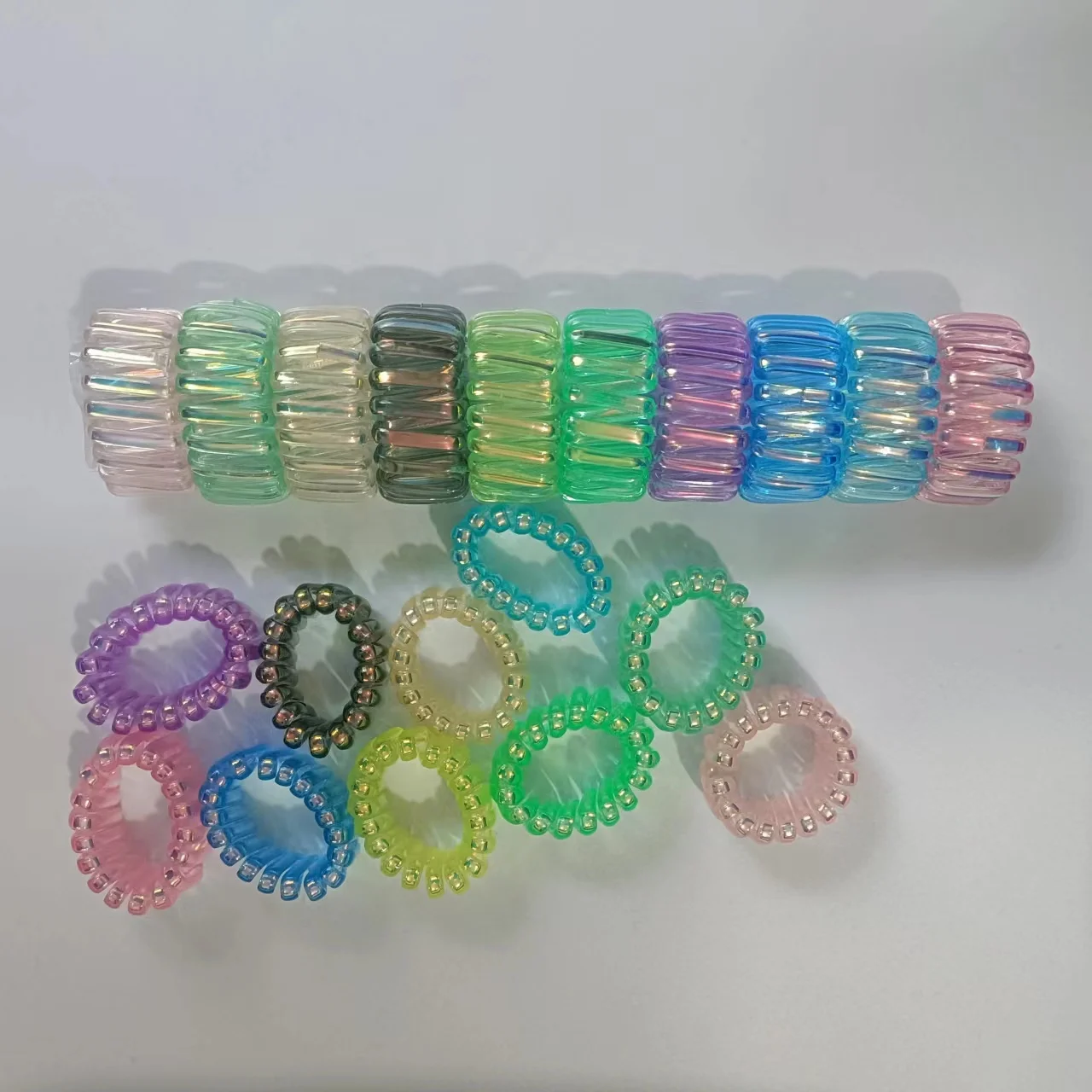 Arrival Quality Thick Wide clear Bulk Elastic Hair Holder Telephone Wire Spiraled Cable Loop Ring Rope Line Cord Band Phone