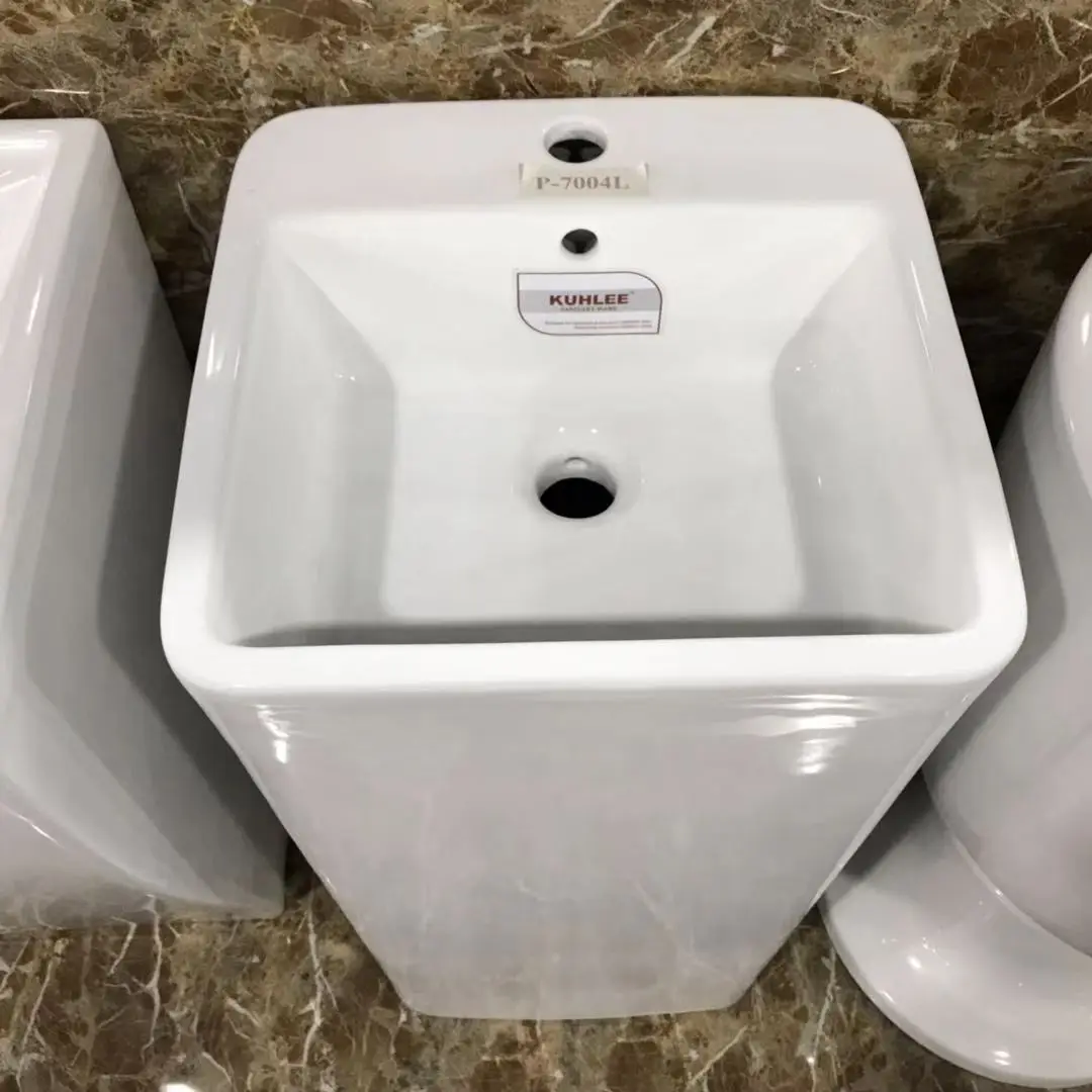 High Standard Reliable Square Shape Ceramic One Piece Hand Wash Pedestal Basin Sink
