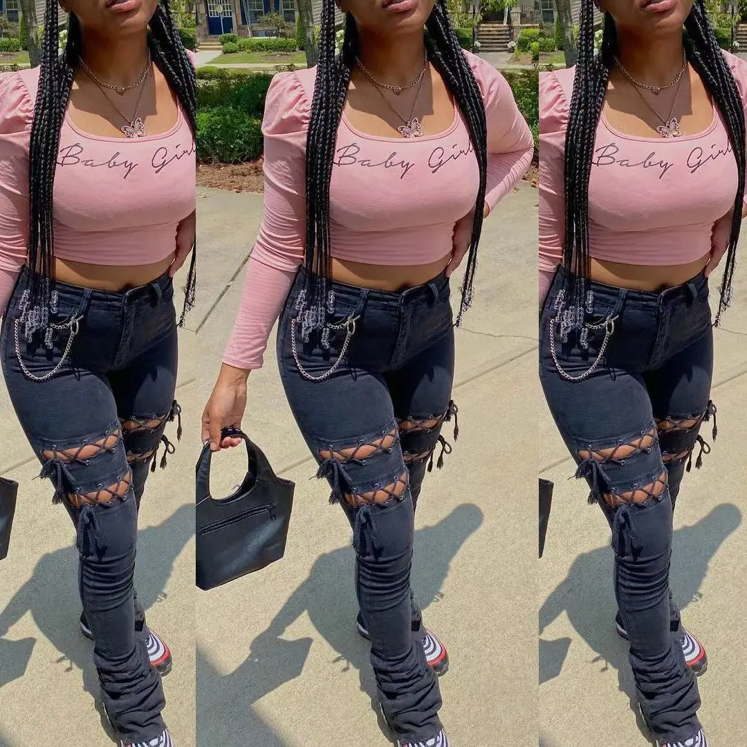Pencil Pants Highwaist Ripped Jeans 