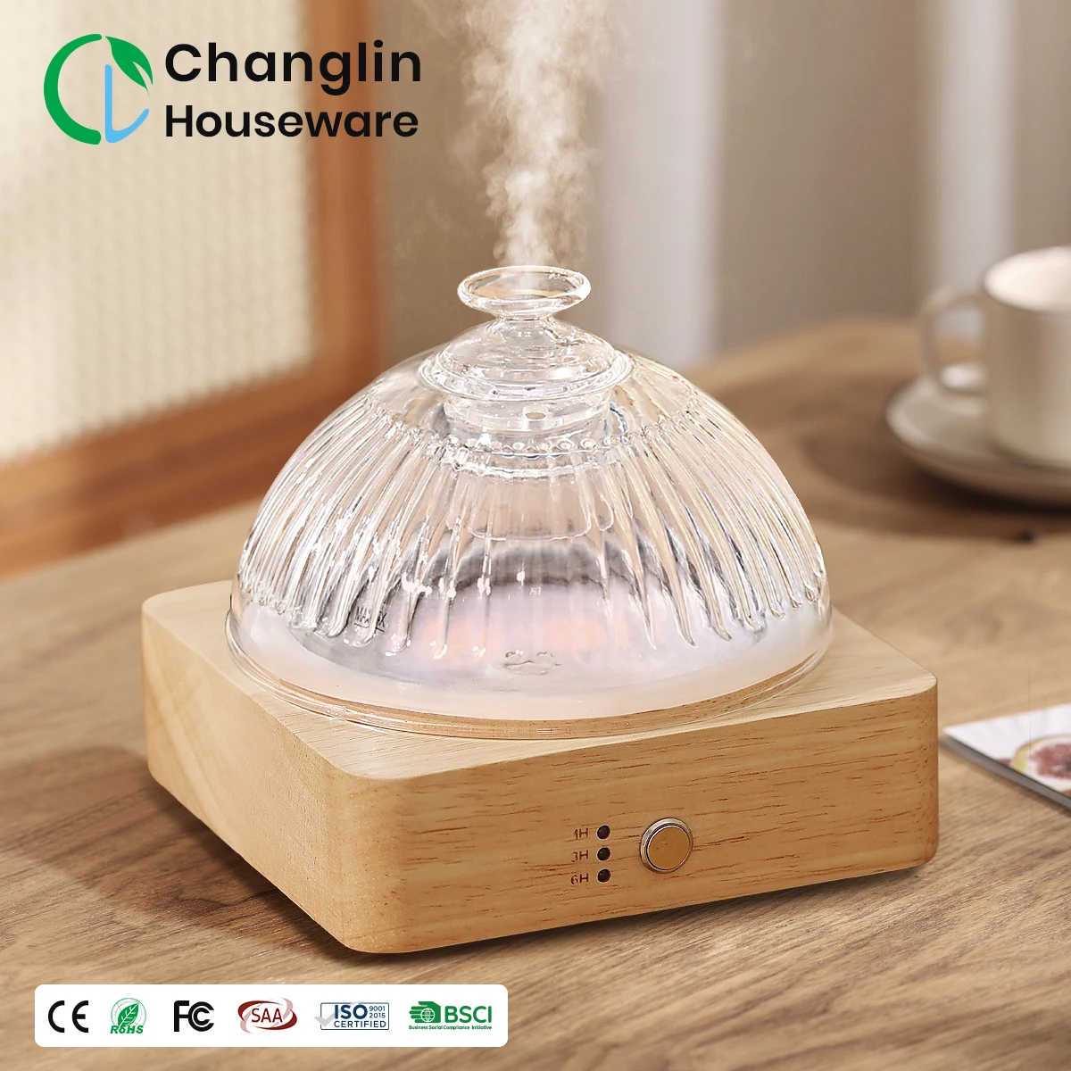 ガラス精油ディフューザー200ml家庭用香り機ガラスドームアロマ