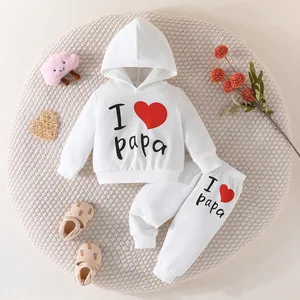 Children's Summer Casual Long Sleeve Letter Print Hooded Sweatshirt Pullover Trousers 2-Piece Set Baby Clothes for Kids