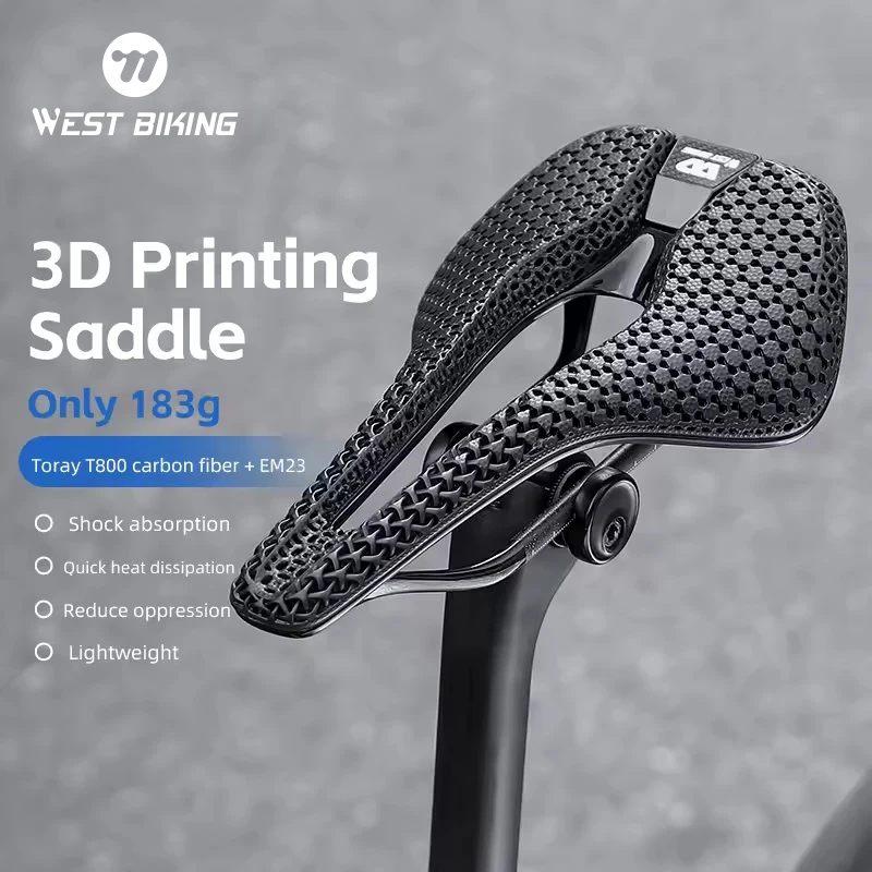 Selle Vélo Carbone Imprimée 3D - Légère, Confortable, 25 X 14 Cm - Pour Vélo De Route Et VTT