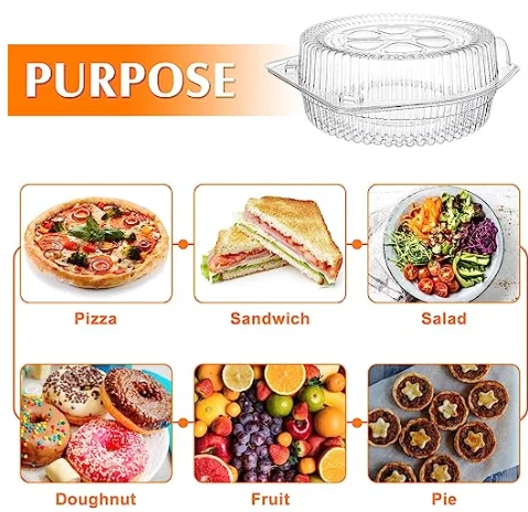 Disposable Clamshell Food Containers Clear Plastic Pie Pizza Containers Round Food Preservation Trays Carrier With Hinged Lid