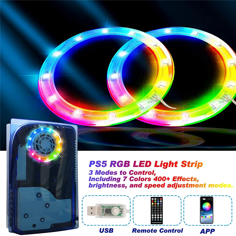 LED Light Strip for PS5 Console / PS5 Slim, 358 DIY Modes 7 RGB Colors for  PS5 Led Light, RGB Led Strip Light Kit Decal Decoration Accessories for