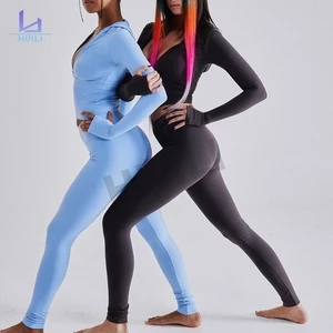 Huilil Custom Logo High Stretch Two Piece Fitness Leggings Set Women's Short Pants Workout Loungewear Skinny Outfits Custom Logo