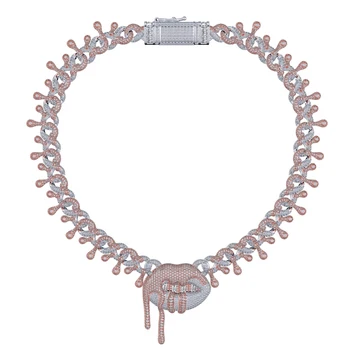 2020 jewellery iced out lip cz two tone plated brass fancy fashion women waterdrop choker necklace 16''