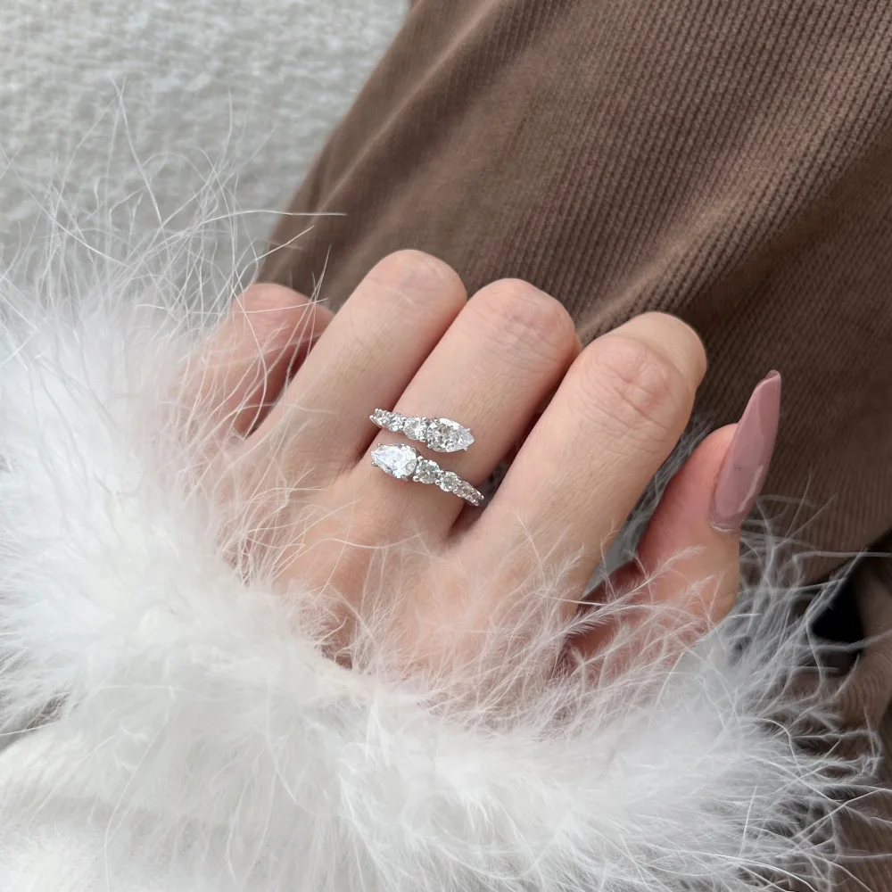 S925 Sterling Silver Niche Ins Fashion Light Luxury Rattan Wrap Women's Snake-Shaped Ring Lab Diamond Silver Fine Ring