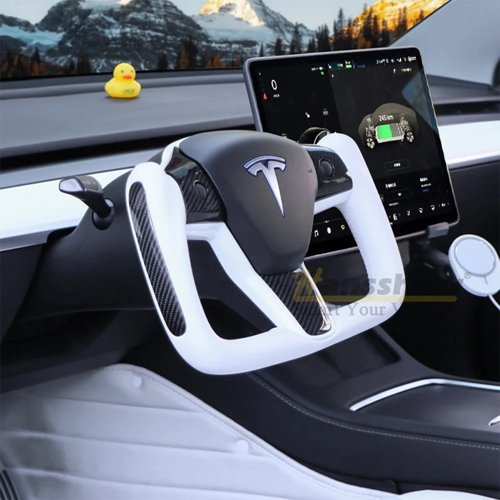 Hansshow Custom Perforated Leather Alcantara Matte Carbon Fiber Yoke Steering Wheel For 2023