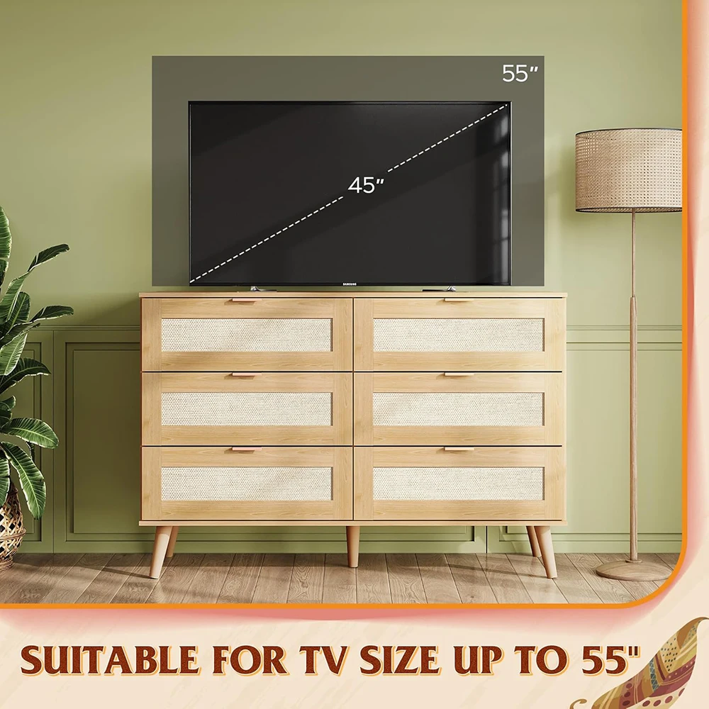 product nu deco mh25726 modern wood dresser 6 drawers 4724 wide gold metal handles tv stand 55 tv storage cabinet bedroom-6