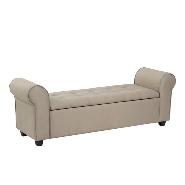 Luxurious Multi Functional Top Quality Living Room Rolled Arm Tufted Fabric Storage Ottoman Bench manufacture