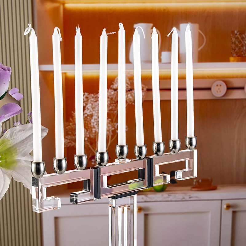 product small bridge 9 pillar luxurious and elegant glass candle holder wedding center home decoration crystal candle holder-7