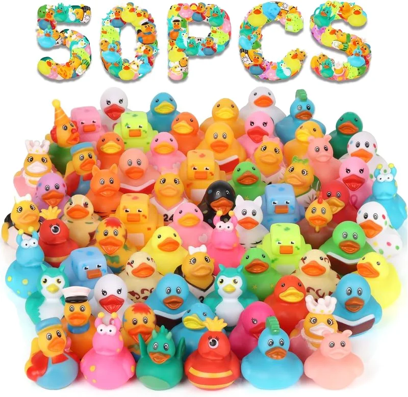 Promotional Floating Race Animal Bath Duck Printed Vinyl Baby Novelties Toys Squeaky Bath Bulk Rubber Ducks for Bathroom Use