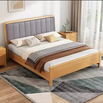 Bedroom Furniture King Size Double Bed Modern Simple Apartment Hotel Single Solid Wood Bed