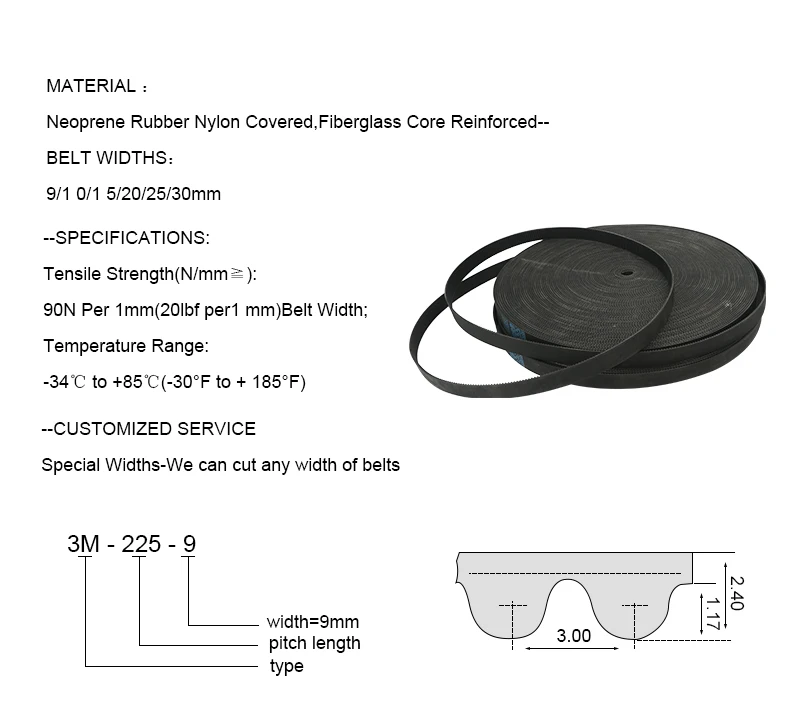 3M Timing Belt Width 8 / 9 / 10 / 12 / 15 / 20mm Open Arc