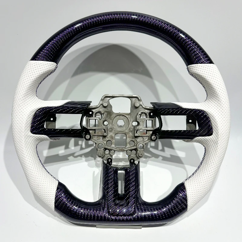 Carbon Fiber & Leather Steering Wheel for Ford Mustang 2015-2023 – White Accents, LED Display