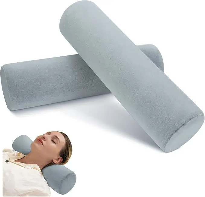 Gray Solid Color Wholesale OEM Long Bolster Style Neck Pillow Memory Foam Lumbar Roll Travel Support Pillow CE Adults Column