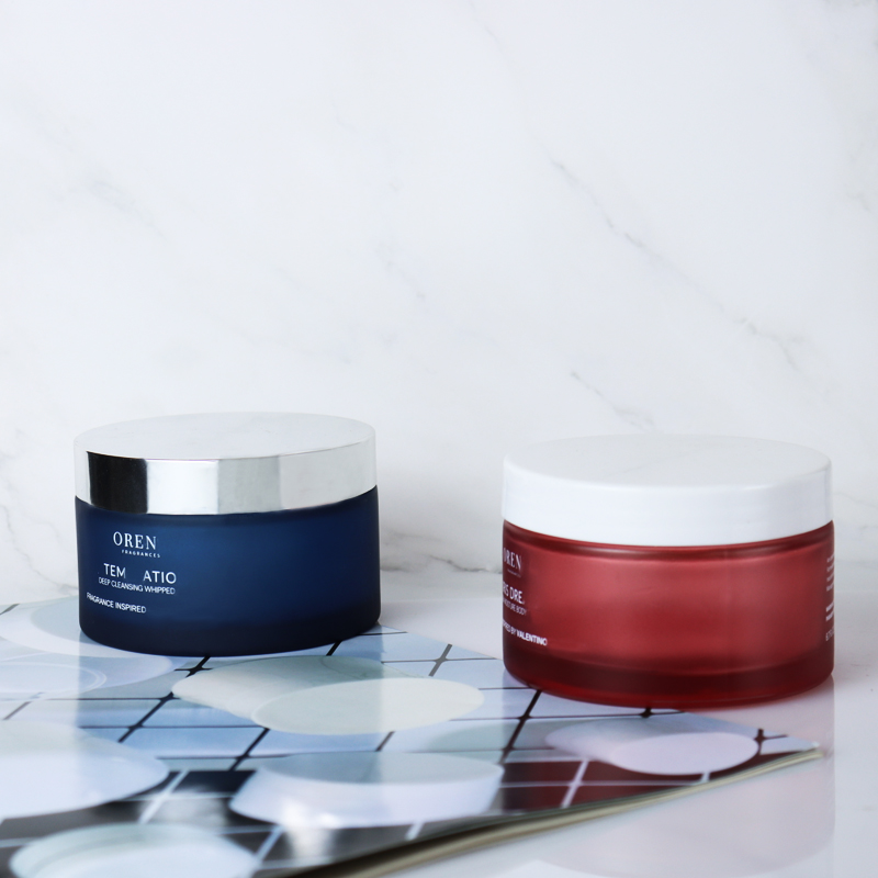Custom Empty Round Transparent Frosted 200ml Cosmetics Wide Mouth Body Scrub Butter Jars 7oz 200g Glass Cream Jar With Lid