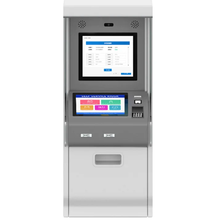 Card Dispenser Coin Change Barcode Scanner Card Payment Kiosk Insurance Bill Payment Kiosk Dual Screen Kiosk with A4 Printer