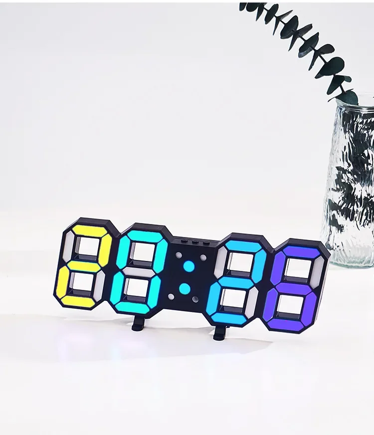 Promotion Fancy RGB Rainbow Color Display Remote Control 3D LED Table Alarm Clock Wall Clock