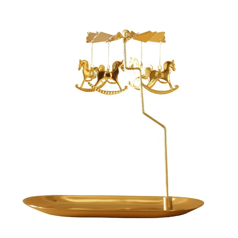Factory Supply Customize Romantic Heat Rotating Spinning Metal Tealight Carousel Candle Holder
