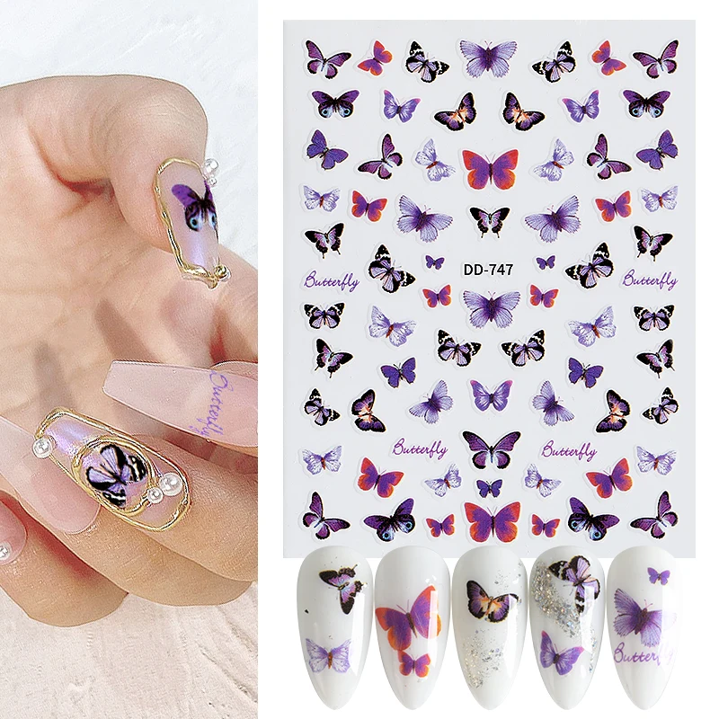 New Classic 3D Mixed Color Butterfly Flower Designers Nail Art Decals Stickers