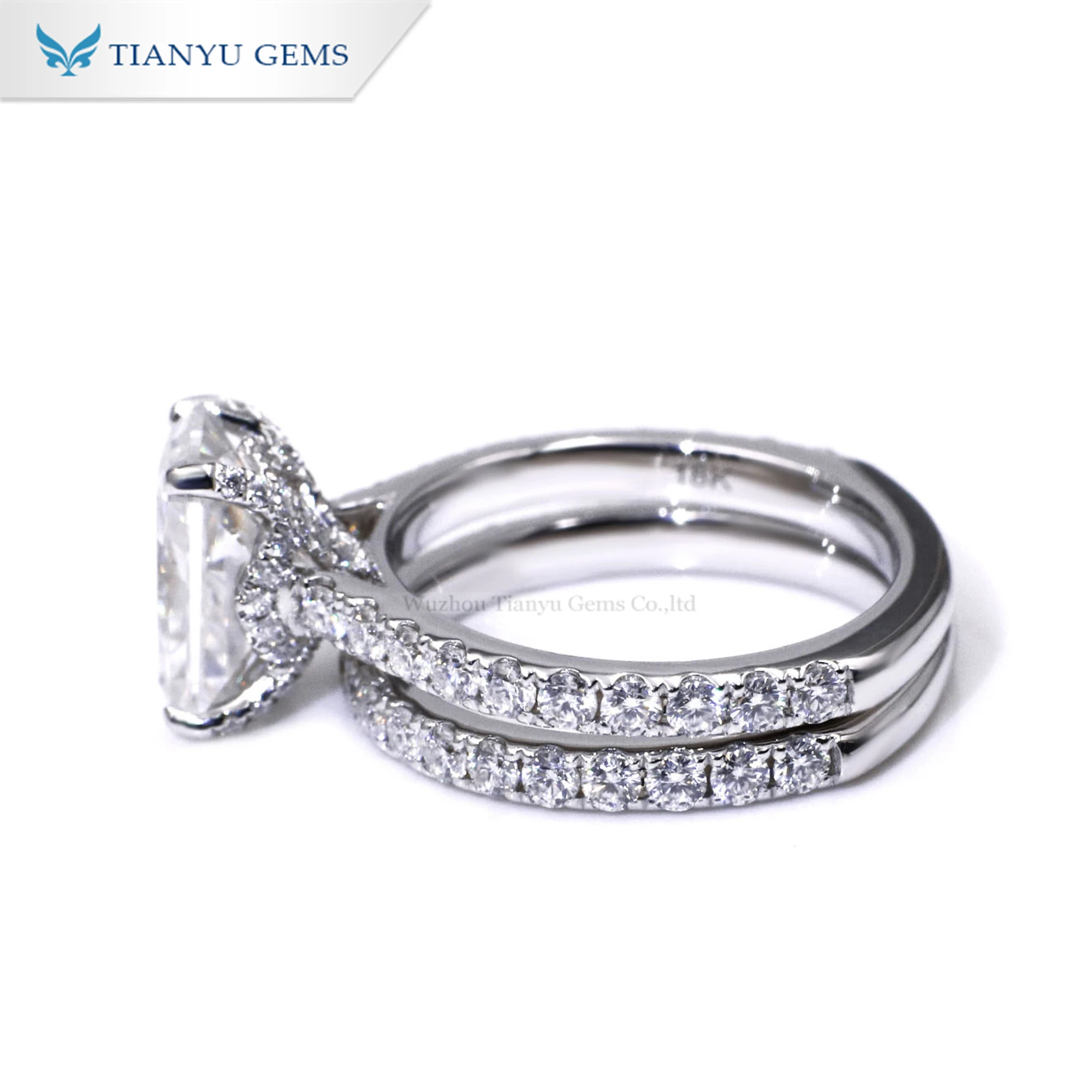 Tianyu Gems Moissanite and Lab Diamond Radiant Cut Diamond White Gold Wedding Ring Set