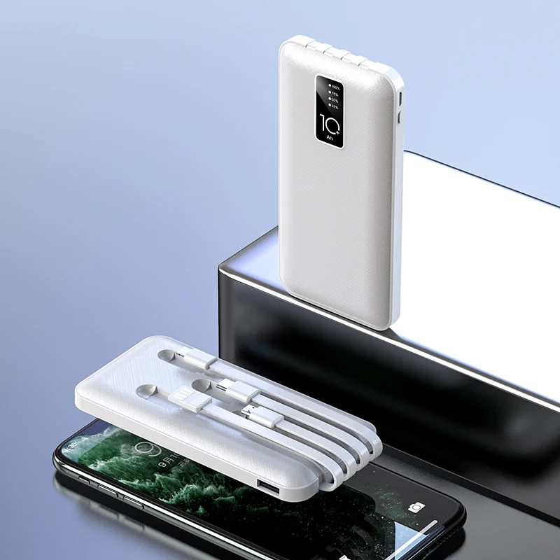Samples With Free Shipping OEM Factory Portable Multi Funcional PowerBank 10000mAh Built 4 in 1 Cable Power Bank