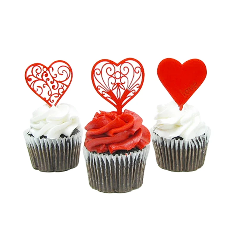 Red Heart Acrylic Cake Toppers Acrylic Heart Cupcake Topper Valentines ...