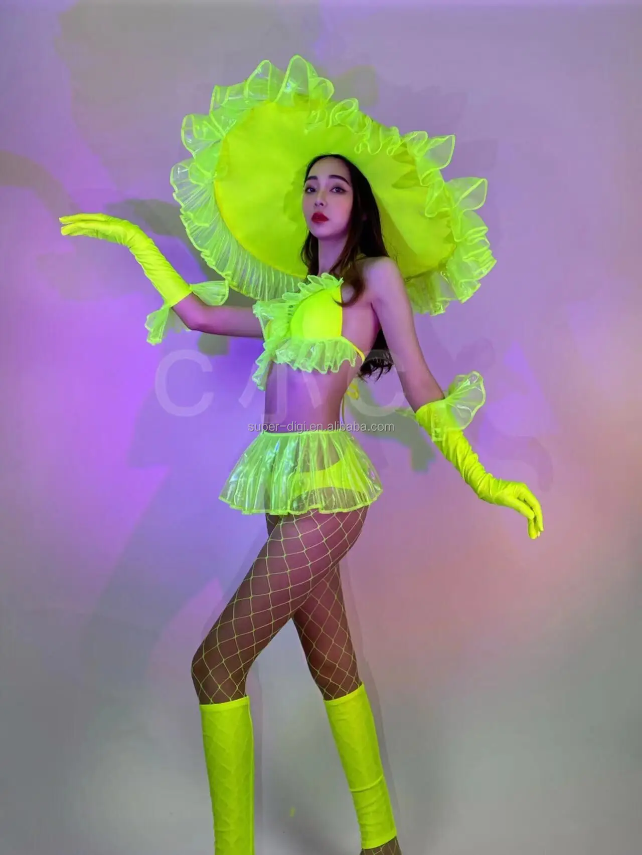 Fluorescent Green Bikini Big Hat Sets Wigs Nightclub Dj Ds Gogo Costume  Pole Dance Clothes Festival Outfit - Buy Stage Costume,Dance Costume,Carnival  Outfits For Women Product on 