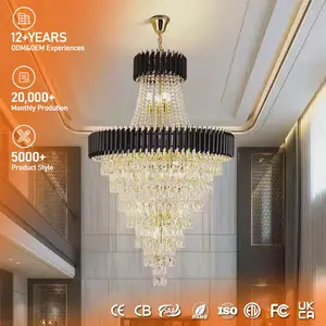 Custom Large Hanging Luxury LED Modern K9 Crystal Chandeliers Decorative Hotel Foyer Staircase Ceiling Lights Long for Stylish