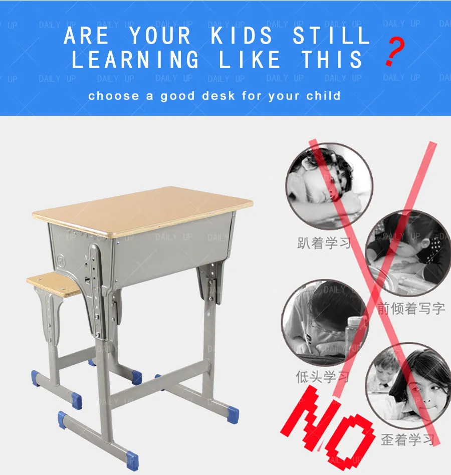 Adjustable Student Desk And Chair Set School Classroom Writing Table With Large Drawer Backless Chair For Reading Room Tutoring