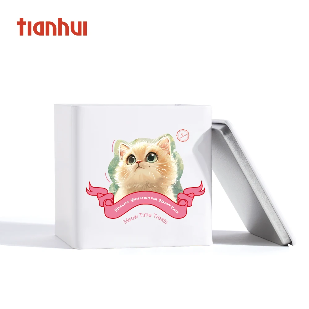 Tianhui Custom Eco-Friendly Square Tinplate Metal Box for Dry Fruit Tea Pet Food Storage with Metal Lid