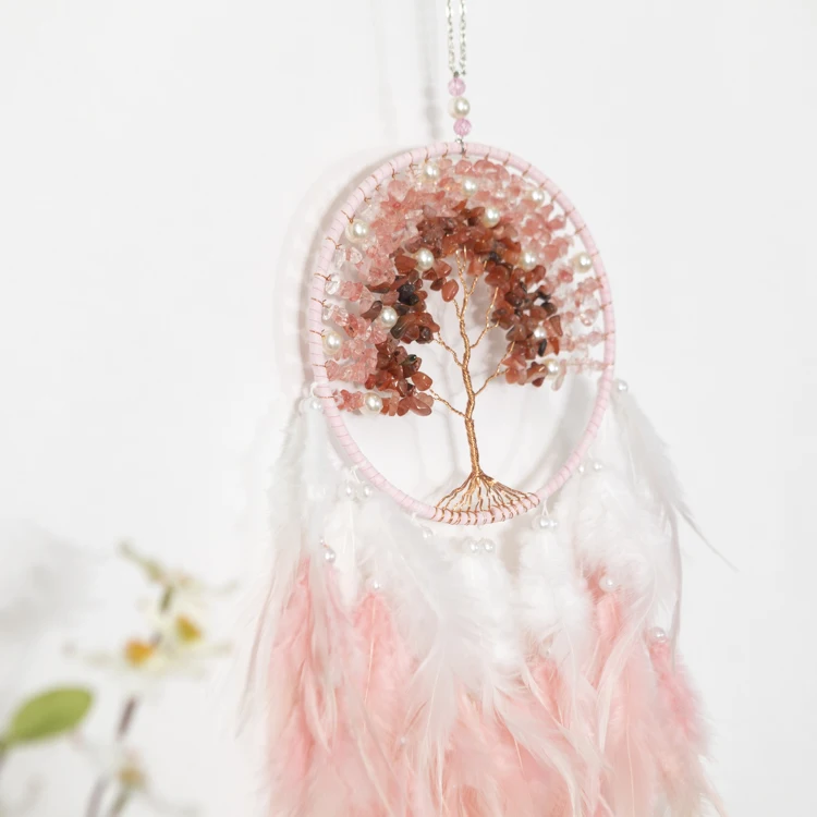 Buy Wholesale China Dropshipping Handmade Pink Feather Dream Catchers Tree  Of Life Dreamcatchers With Gemstone & Pink Feather Dream Catcher at USD 4.8
