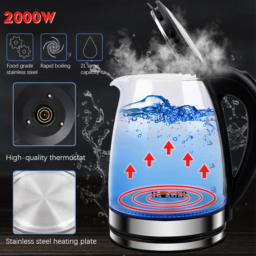 2L Electric Hot Water Kettle Water Kettle 2000WAuto Shutoff Boil Dry  Protection Water Boiler Heater Tea Kettle UK Plug 220V