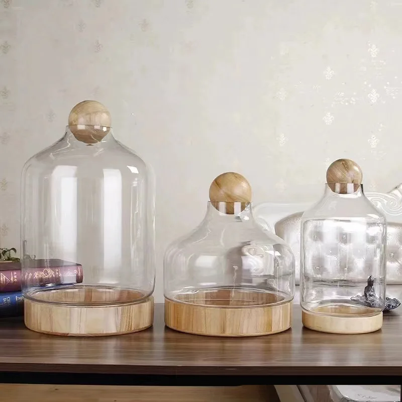 Wholesale Round Log Ball Lids Clear Glass Vases Decorated Terrariums