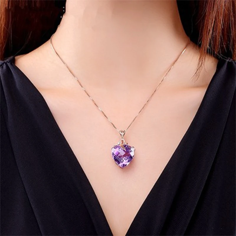 NAPIER Heart Pendant Necklace/Vintage Diamond Cut Large Best Quality Amethyst Crystal Light Purple Elegant Rhinestone Jewelry/Gift retailer Idea/162