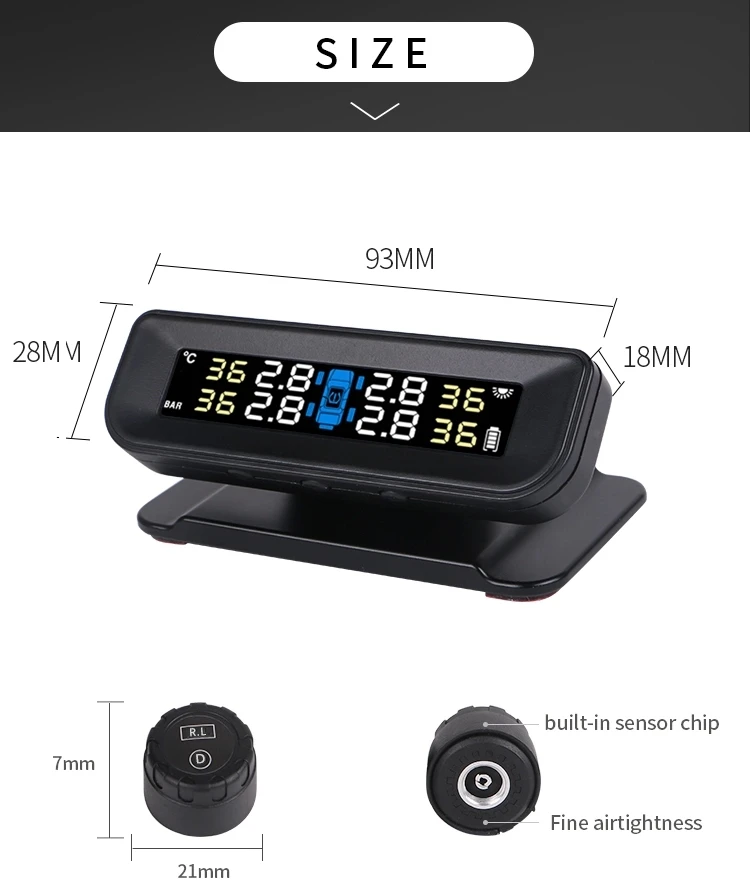 Solar Energy Tire Monitoring System Monitor Waterproof Sensors Cars Tyre Pressure TPMS