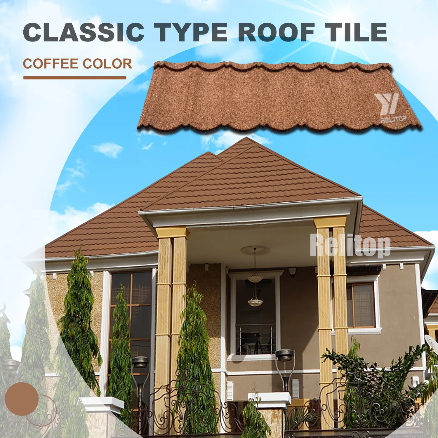 Decorative Classic Type /bond Type Stone Coated Metal Villa Roof Tile