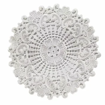 Elegant white circular polyester 100% embroidered coaster tableware mat coaster