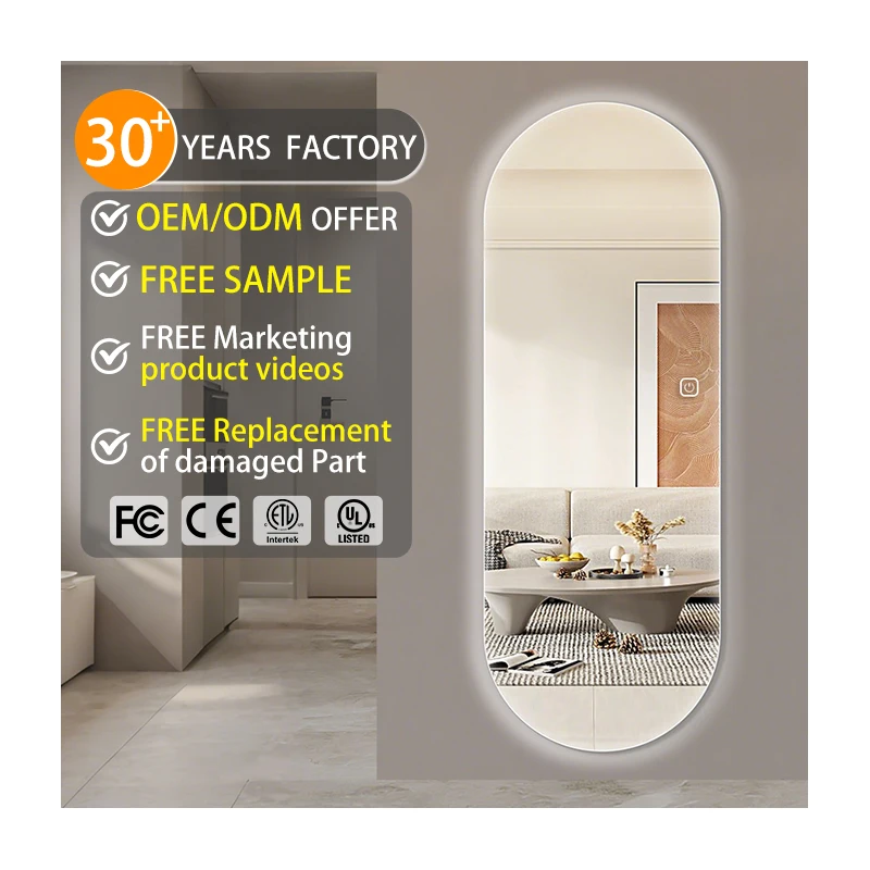 Bathroom Wall Mounted Long Oval Led Mirror Hotel Full Length Dressing Mirror