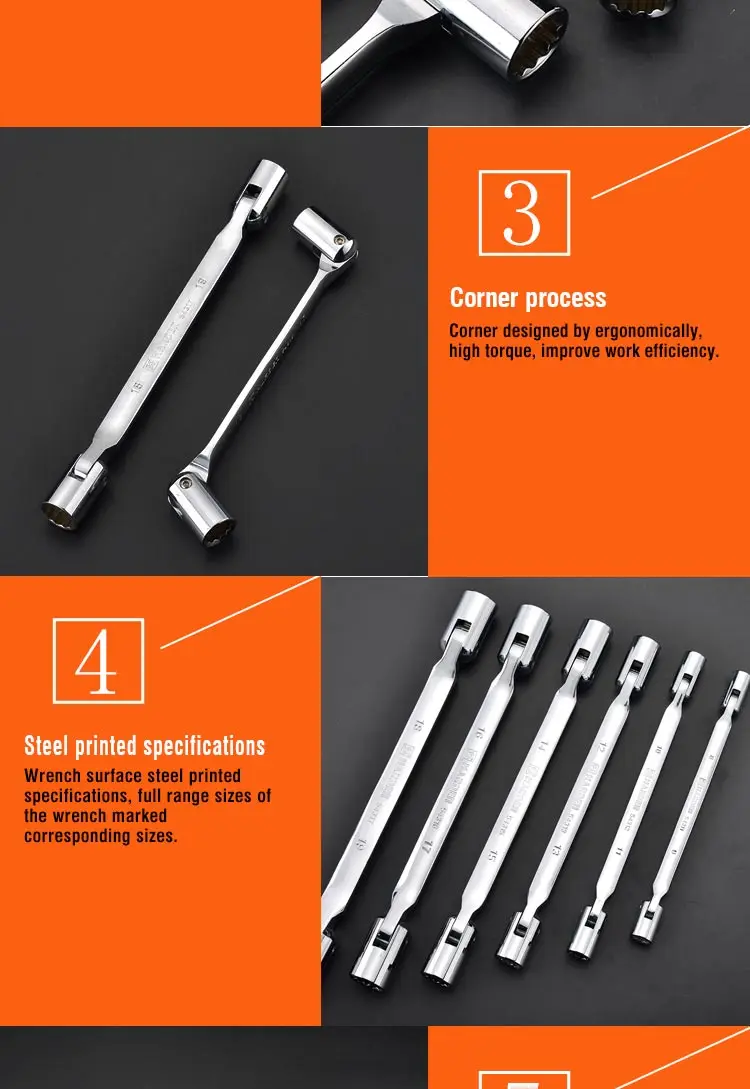 Chromed Polished Professional 8X9mm Universal Double Socket Wrench Set