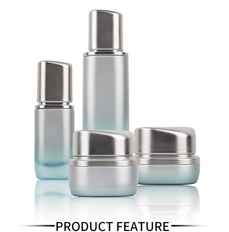 Cylinder Gradient Glass Cosmetic Container Glass Bottle Set For Cream Lotion Serum Skincare Packaging factory