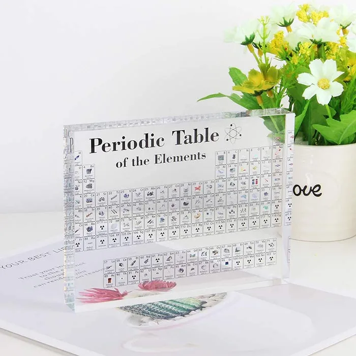 Acrylic Periodic Table Display With Real Elements Kids Teaching School Day Gifts 