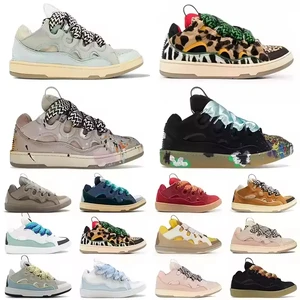 200 Colors Luxury Men's Curb Lace-Up Sneakers Genuine Leather High-End Designer Casual Shoes Winter/Spring FedEx Express Bulk